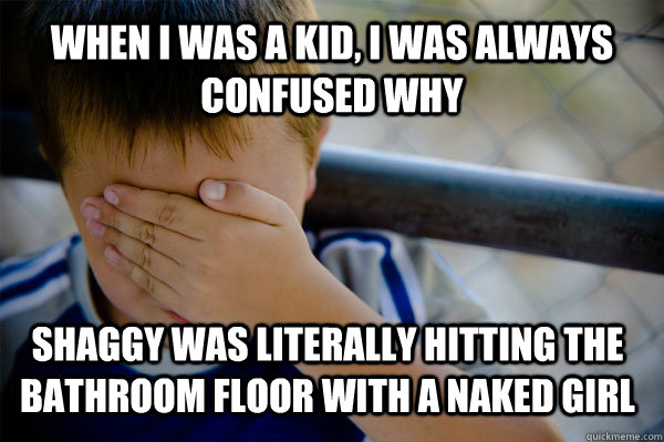 When I was a kid, I was always confused why Shaggy was literally hitting the bathroom floor with a naked girl  Confession kid