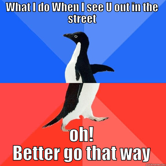 WHAT I DO WHEN I SEE U OUT IN THE STREET OH! BETTER GO THAT WAY Socially Awkward Awesome Penguin