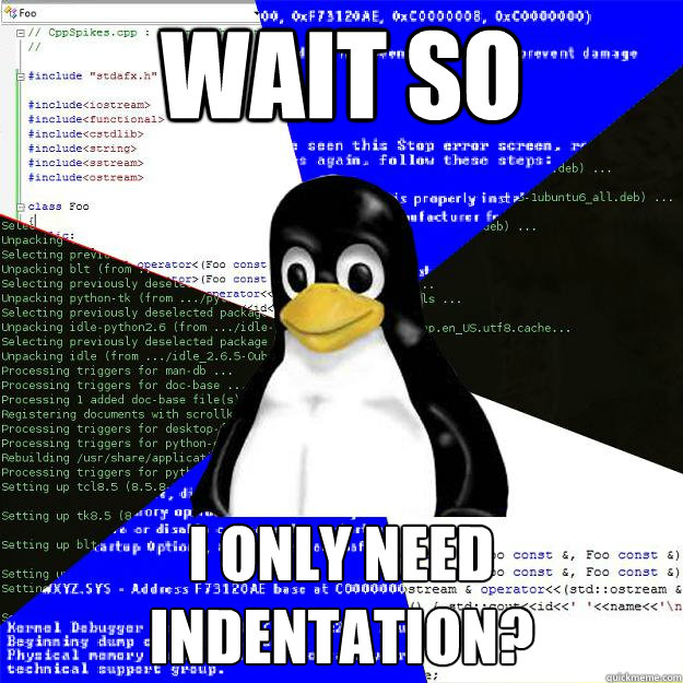 WAIT SO I ONLY NEED INDENTATION?  Computer Science Penguin