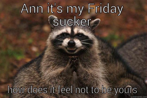 ANN IT'S MY FRIDAY SUCKER HOW DOES IT FEEL NOT TO BE YOURS Evil Plotting Raccoon