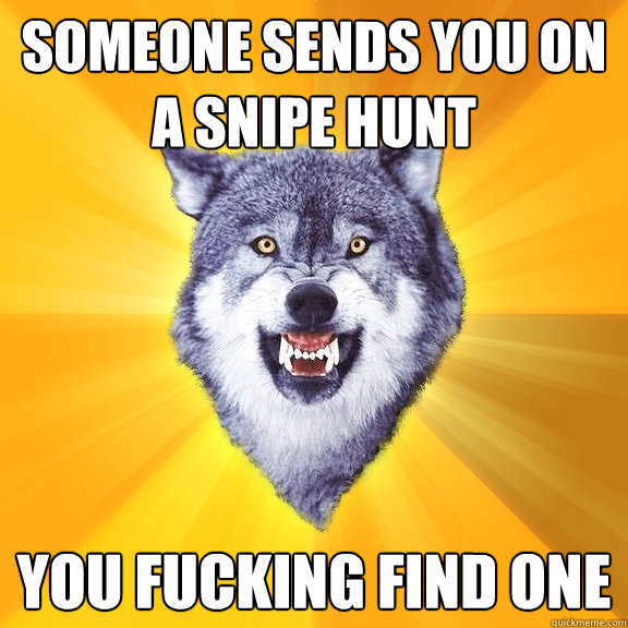 someone sends you on a snipe hunt you fucking find one  Courage Wolf