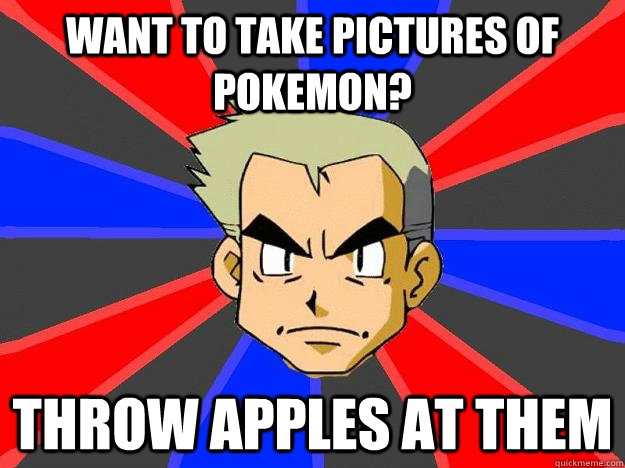 Want to take pictures of pokemon? Throw apples at them  Professor Oak