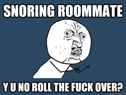 snoring roommate y u no roll the fuck over?  Y U No