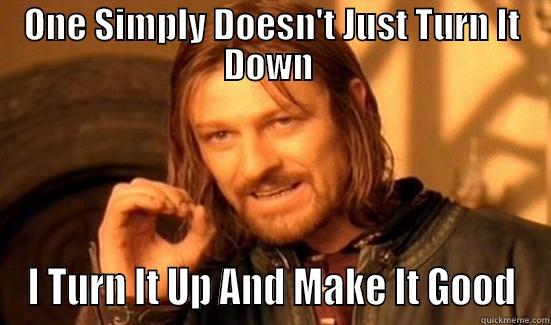 ONE SIMPLY DOESN'T JUST TURN IT DOWN  I TURN IT UP AND MAKE IT GOOD Boromir