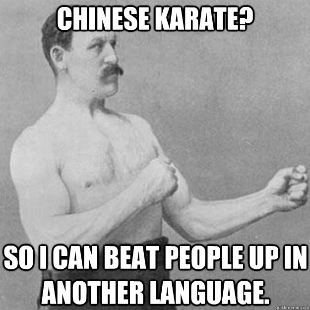 Chinese Karate? So I can beat people up in another language.  overly manly man