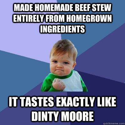 MAde homemade beef stew entirely from homegrown ingredients it tastes exactly like dinty moore - MAde homemade beef stew entirely from homegrown ingredients it tastes exactly like dinty moore  Success Kid