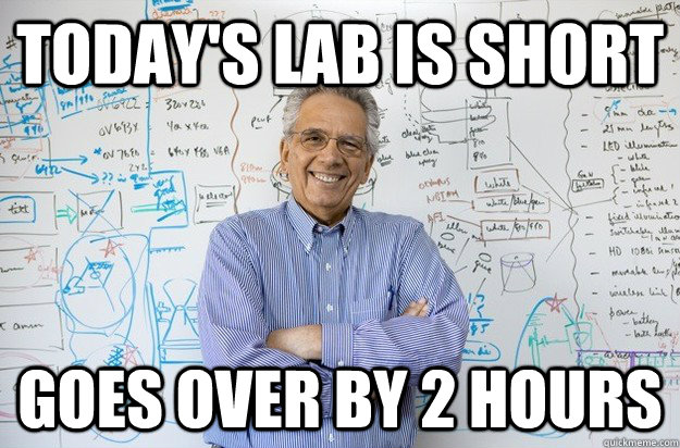 Today's Lab is Short Goes over by 2 hours  Engineering Professor