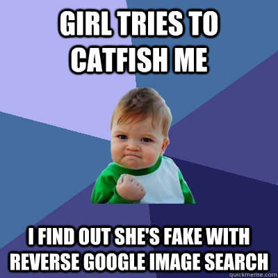 Girl tries to catfish me I find out she's fake with reverse Google image search  Success Kid