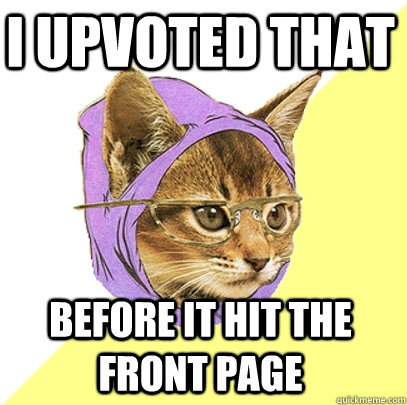 I upvoted that before it hit the front page  Hipster Kitty