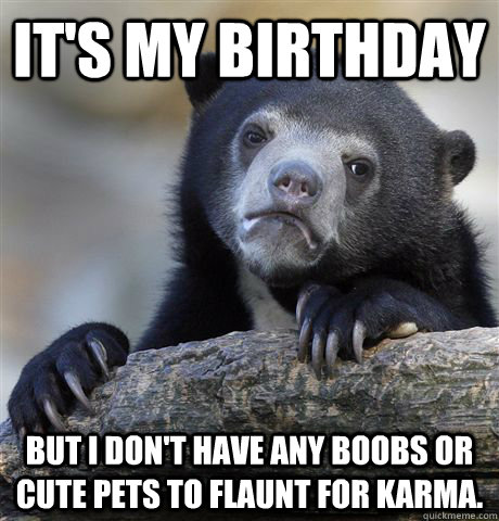 It's my birthday but i don't have any boobs or cute pets to flaunt for karma. - It's my birthday but i don't have any boobs or cute pets to flaunt for karma.  Confession Bear