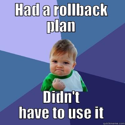 HAD A ROLLBACK PLAN DIDN'T HAVE TO USE IT Success Kid