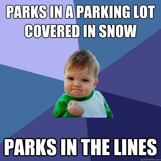 parks in a parking lot
covered in snow parks in the lines  Winter parking