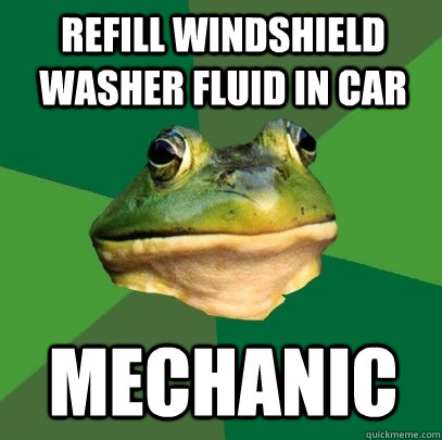 Refill windshield washer fluid in car Mechanic  Foul Bachelor Frog