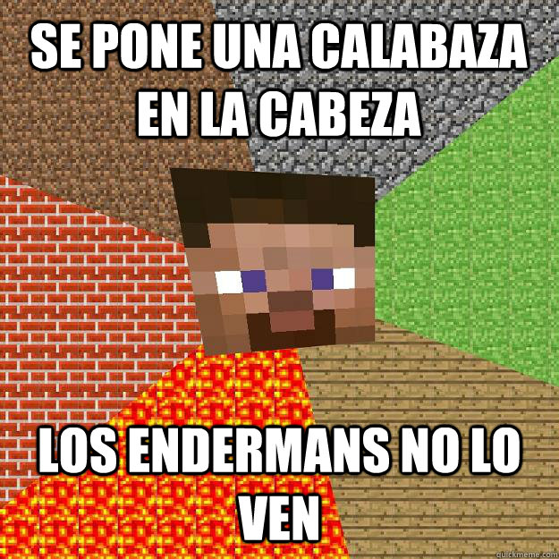 se pone una calabaza en la cabeza los endermans no lo ven - se pone una calabaza en la cabeza los endermans no lo ven  Minecraft