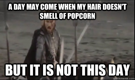 A DAY may come when my hair doesn't smell of popcorn but it is not this day - A DAY may come when my hair doesn't smell of popcorn but it is not this day  Aragorn at the Black Gate