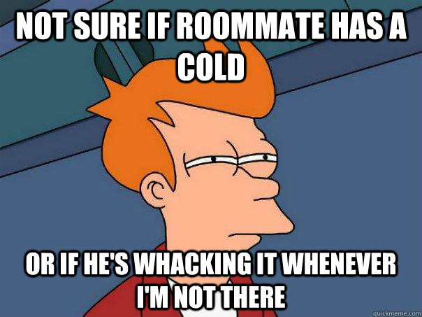 Not sure if roommate has a cold Or if he's whacking it whenever i'm not there  - Not sure if roommate has a cold Or if he's whacking it whenever i'm not there   Futurama Fry