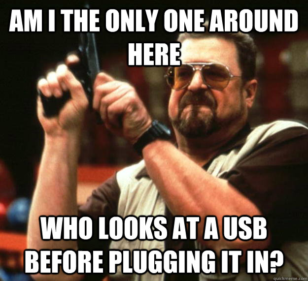 am I the only one around here Who looks at a usb before plugging it in?  Angry Walter