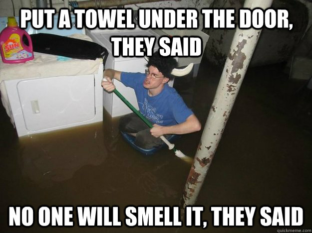 Put a towel under the door, they said No one will smell it, they said  
