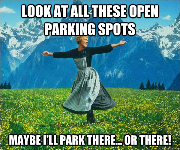 look at all these open parking spots Maybe I'll park there... or there!  Sound of Music