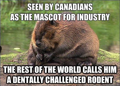 Seen by Canadians
as the mascot for industry The rest of the world calls him a dentally challenged rodent  Bad Luck Beaver