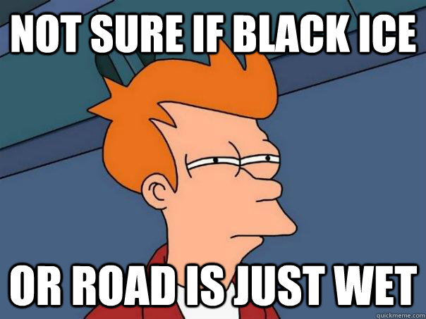 Not sure if black ice or road is just wet - Not sure if black ice or road is just wet  Futurama Fry