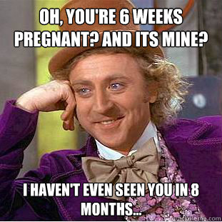 oh, you're 6 weeks pregnant? and its mine? i haven't even seen you in 8 months...  Condescending Wonka