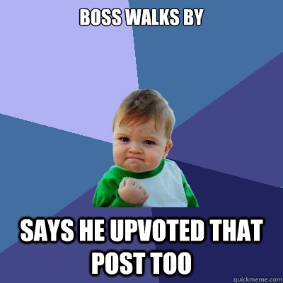 Boss walks by says he upvoted that post too  Success Kid