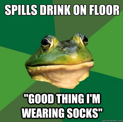 Spills drink on floor 