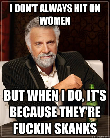 I don't always hit on women but when I do, it's because they're fuckin skanks  The Most Interesting Man In The World