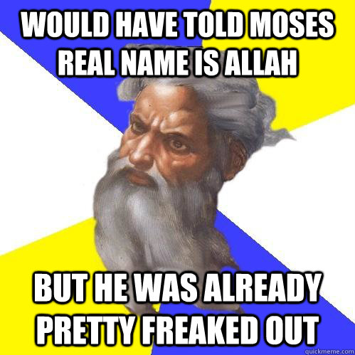 would have told moses real name is allah but he was already pretty freaked out - would have told moses real name is allah but he was already pretty freaked out  Advice God