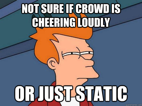 Not sure if crowd is cheering loudly Or just static  Futurama Fry