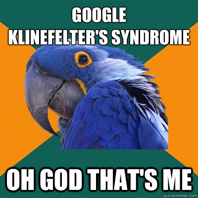 Google
Klinefelter's syndrome Oh God that's me  Paranoid Parrot