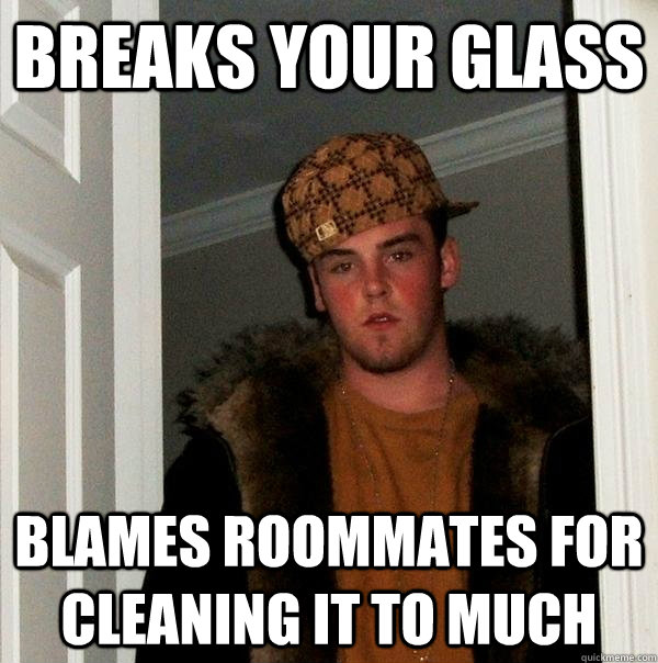 Breaks your glass Blames roommates for cleaning it to much  Scumbag Steve