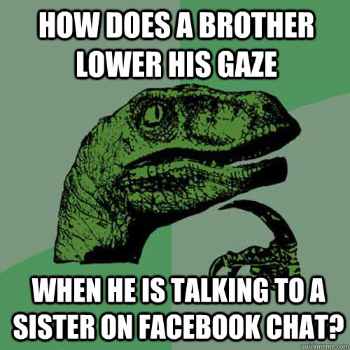 How does a brother lower his gaze when he is talking to a sister on facebook chat?  Philosoraptor