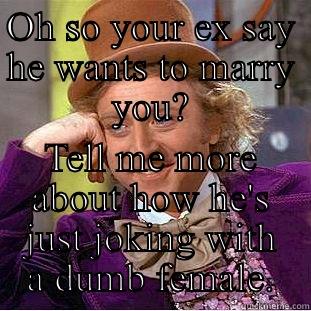 OH SO YOUR EX SAY HE WANTS TO MARRY YOU? TELL ME MORE ABOUT HOW HE'S JUST JOKING WITH A DUMB FEMALE. Condescending Wonka