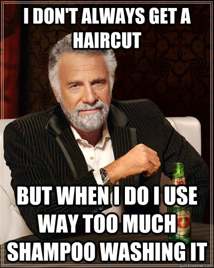 I don't always get a haircut but when I do i use way too much shampoo washing it  The Most Interesting Man In The World