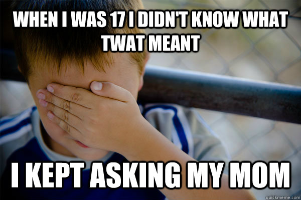 When I was 17 i didn't know what twat meant i kept asking my mom  Confession kid