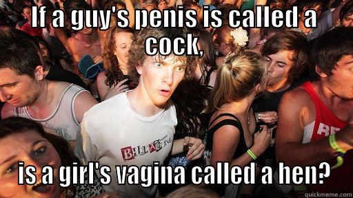 IF A GUY'S PENIS IS CALLED A COCK, IS A GIRL'S VAGINA CALLED A HEN? Sudden Clarity Clarence