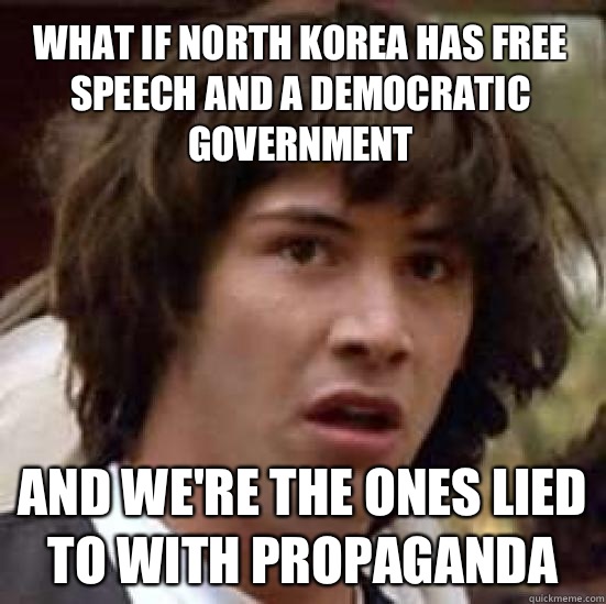 What if North Korea has free speech and a democratic government  And we're the ones lied to with propaganda   conspiracy keanu