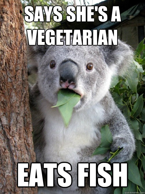 Says she's a vegetarian Eats fish koala bear quickmeme