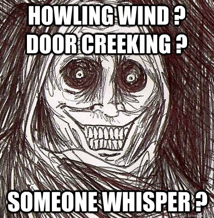 howling wind ? door creeking ? someone whisper ?  Horrifying Houseguest