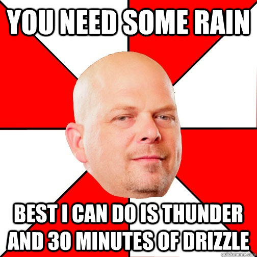 you need some rain best i can do is thunder and 30 minutes of drizzle - you need some rain best i can do is thunder and 30 minutes of drizzle  Pawn Star