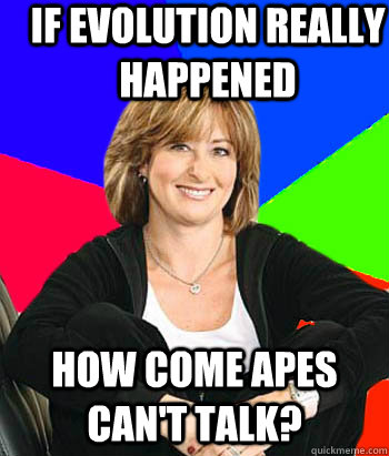 If Evolution really happened  How come apes can't talk?  Sheltering Suburban Mom