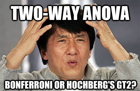 two-way anova bonferroni or hochberg's gt2?  EPIC JACKIE CHAN