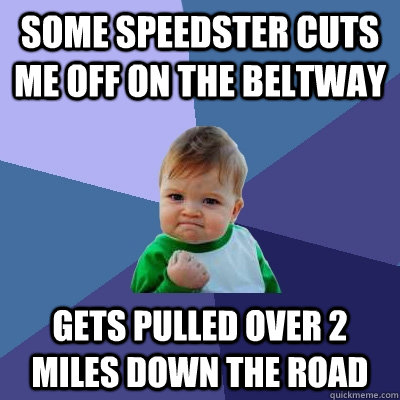 Some Speedster cuts me off on the Beltway Gets pulled over 2 miles down the road  Success Kid