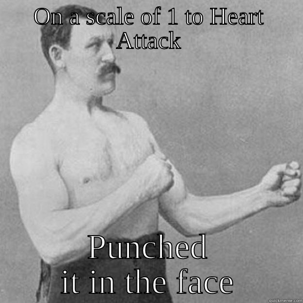 ON A SCALE OF 1 TO HEART ATTACK PUNCHED IT IN THE FACE overly manly man