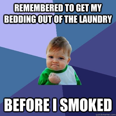 Remembered to get my bedding out of the laundry Before I smoked  Success Kid