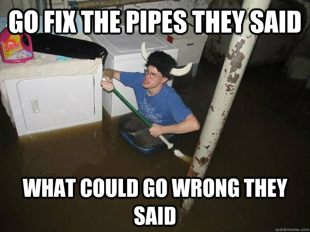 Go fix the pipes they said What could go wrong they said  Do the laundry they said