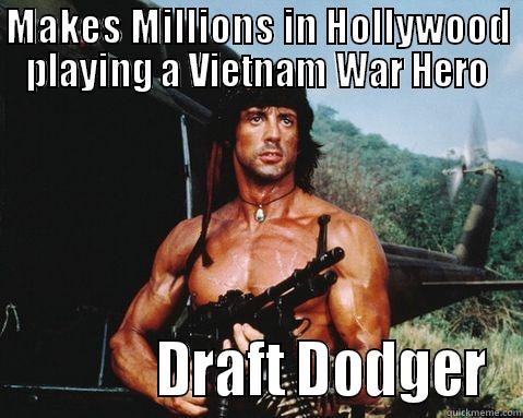 MAKES MILLIONS IN HOLLYWOOD PLAYING A VIETNAM WAR HERO             DRAFT DODGER Misc