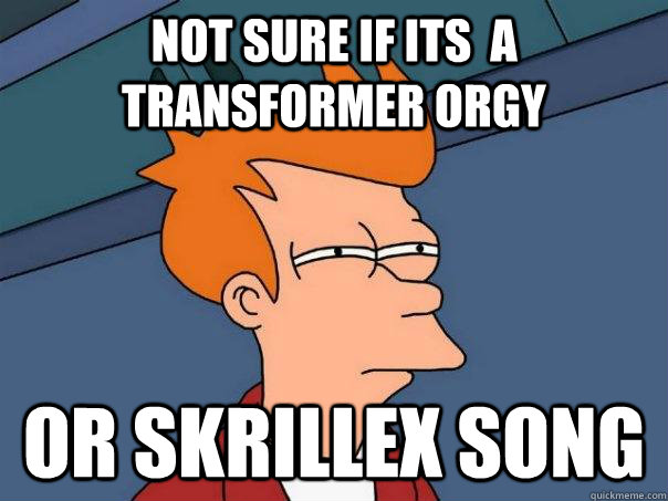 Not sure if its  a Transformer orgy Or Skrillex Song  Futurama Fry